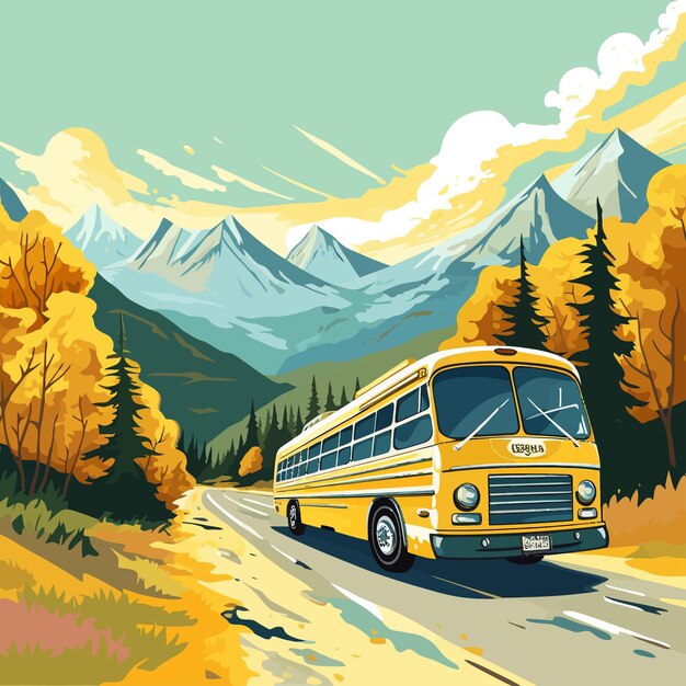 Vector vector_illustration_of_a_yellow_tour_bus