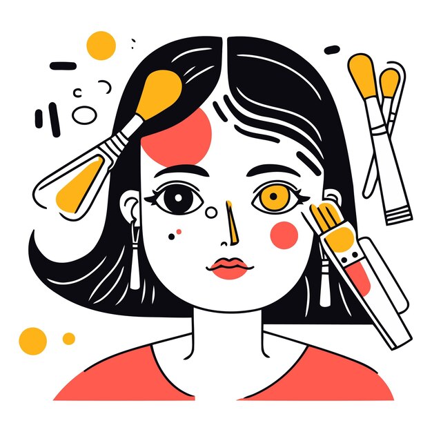Вектор Векторная иллюстрация молодой женщины с макияжными щетками в руке