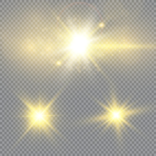 Векторная иллюстрация абстрактных вспышек световых лучей набор звезд света и сияния