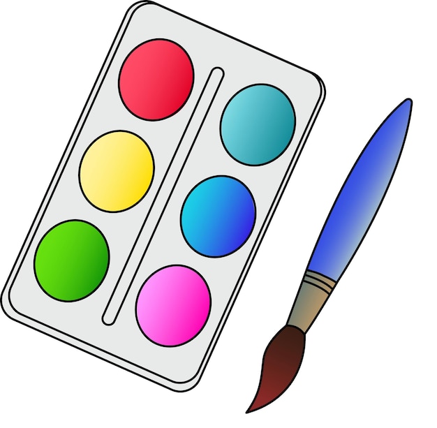 Векторная иллюстрация художественных красок и кистей, выделенных на белом фоне