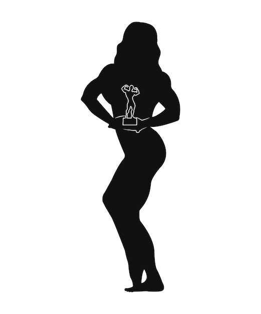 Векторная иллюстрация черных силуэтов женского бодибилдера
