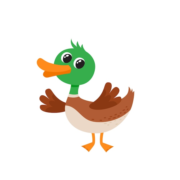 漫画面白いアヒルのベクトルイラストかわいい面白い動物立っている鳥のキャラクター プレミアムベクター