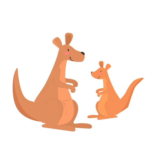 Вектор Векторная иллюстрация мультяшного кенгуру милый кенгуру в плоском стиле малыш и мама