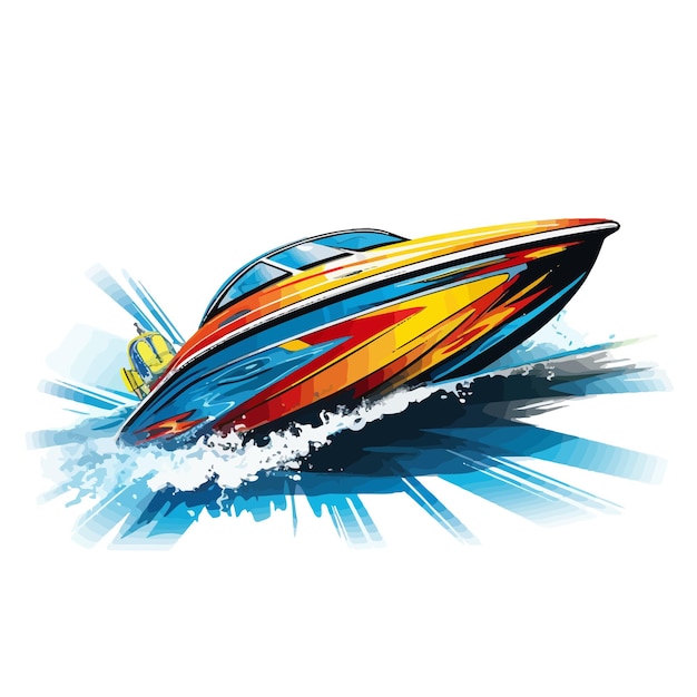 Vettore vector_illustration_of_colored_speedboat_on_water