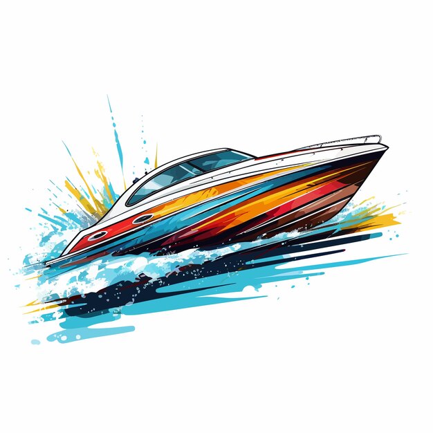 Vector_illustration_of_colored_speedboat_on_water