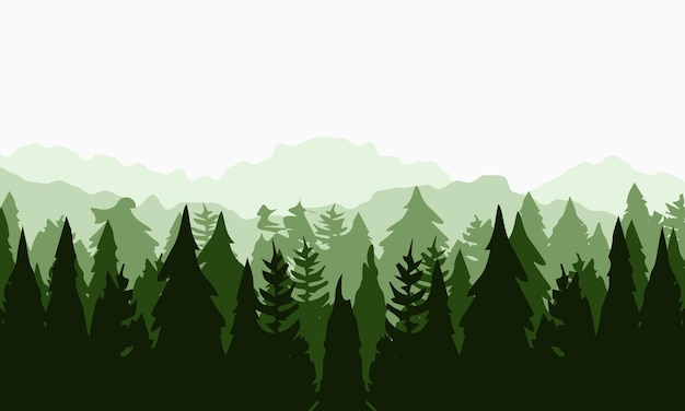 Вектор Векторная иллюстрация хвойного леса ели сосны ели зелень джунгли горы туман дебри красота природы концепция значок векторной линии для бизнеса и рекламы
