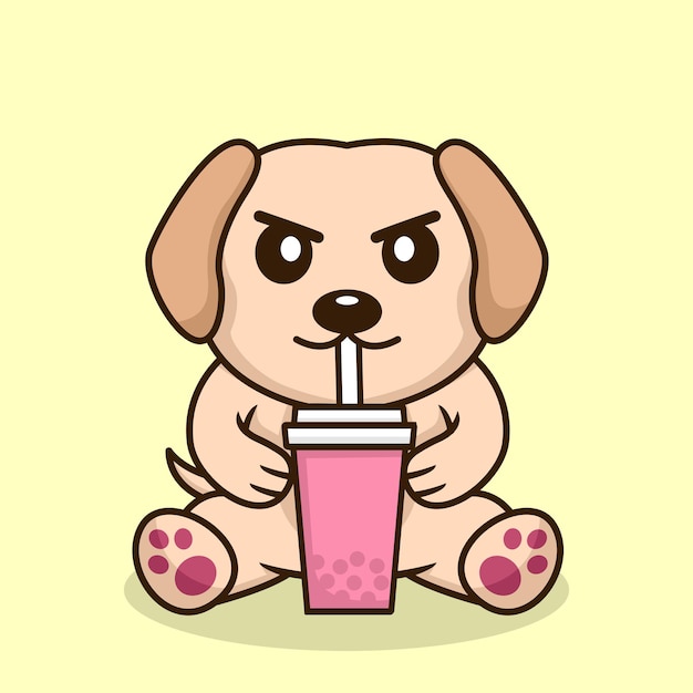 ボバを飲むかわいい犬プレミアムのベクトル イラスト