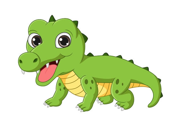 Векторная иллюстрация милый маленький мультфильм крокодила на белом фоне