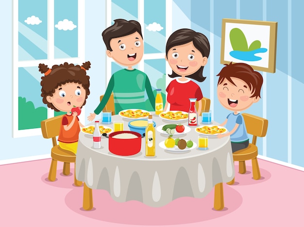 Вектор Векторная иллюстрация семьи с ужином