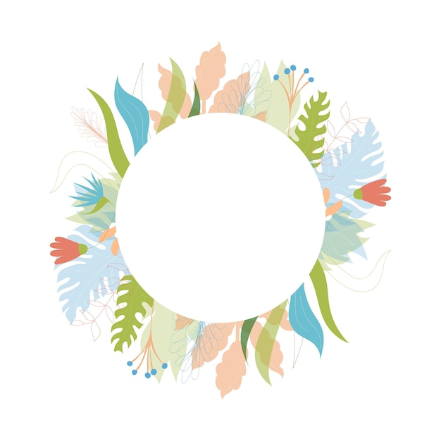 あなたのテキストのための場所と花のグリーティングカードテンプレートデザインのベクトルイラスト。ジャングルプラント