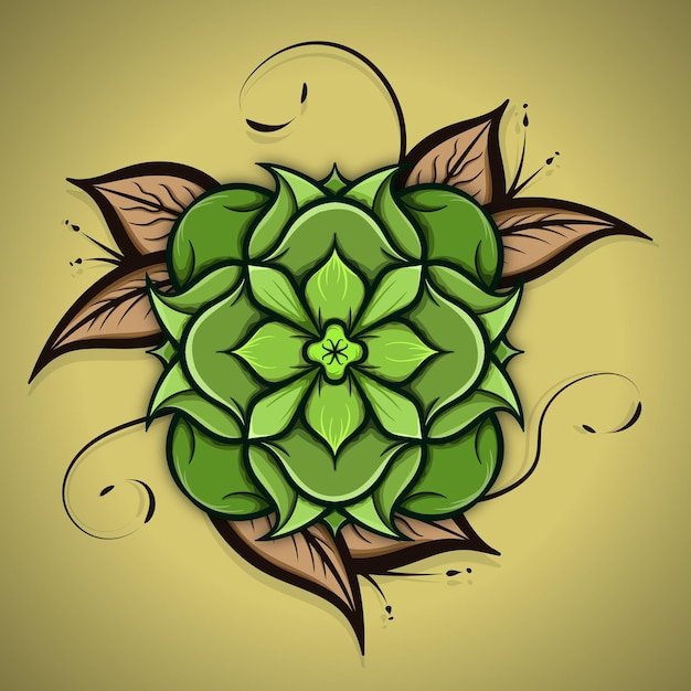 Вектор Векторная иллюстрация цветов цветочный орнамент в стиле татуировки красочный зеленый