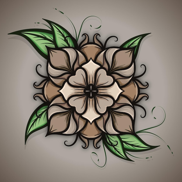 Вектор Векторная иллюстрация цветов цветочный орнамент в стиле татуировки красочный натуральный коричневый