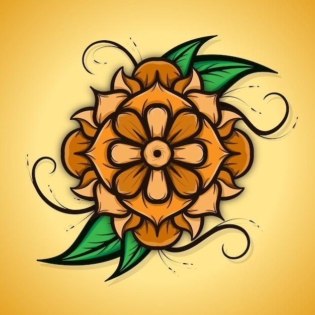 Вектор Векторная иллюстрация цветов цветочный орнамент в стиле татуировки красочный оранжевый