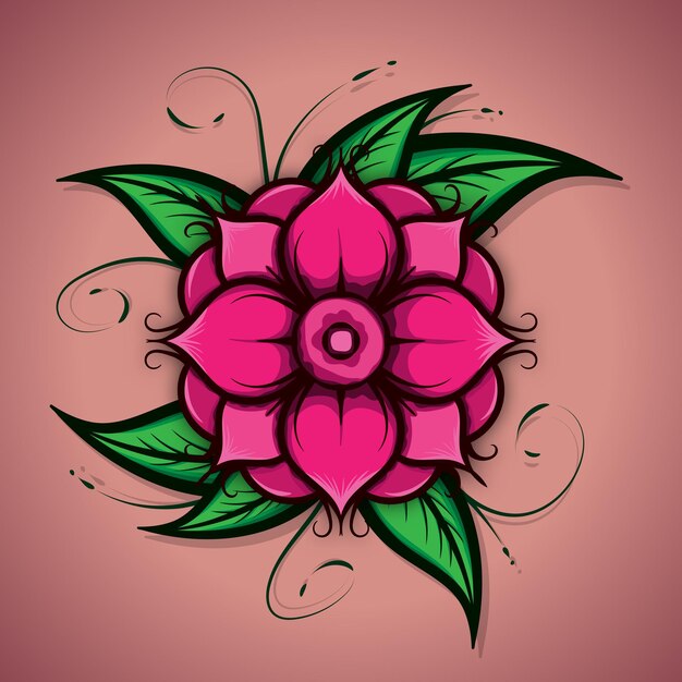Вектор Векторная иллюстрация цветов цветочный орнамент в стиле татуировки красочный розовый