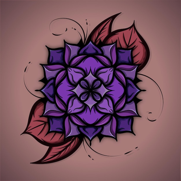 Вектор Векторная иллюстрация цветов цветочный орнамент в стиле татуировки красочный фиолетовый