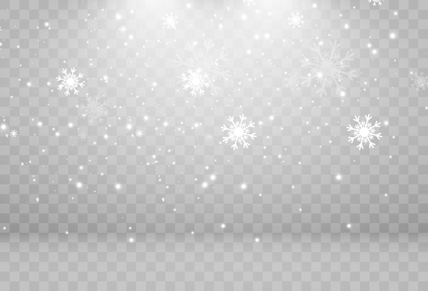 Векторная иллюстрация летающего снега на прозрачном фоне.