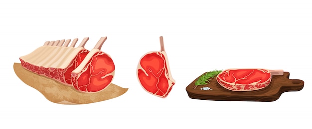 ベクトル 食べ物のベクトルイラスト。様式化された生肉のセットです。