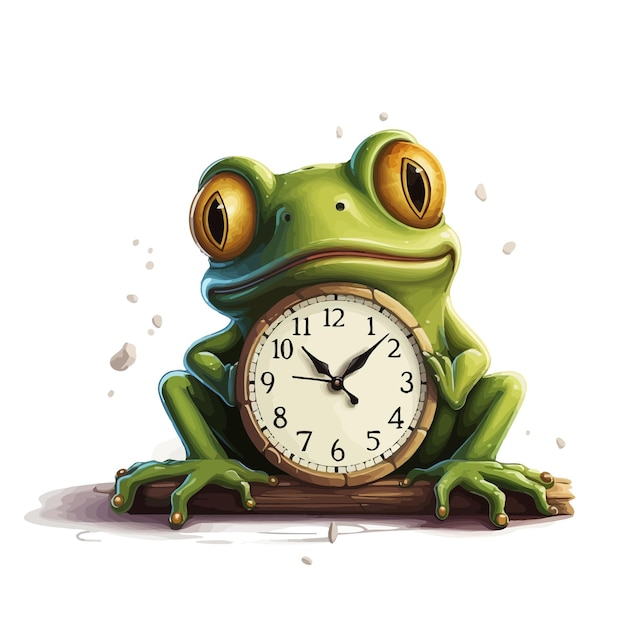 vector_illustration_of_frog_sitting_on_clock についての説明