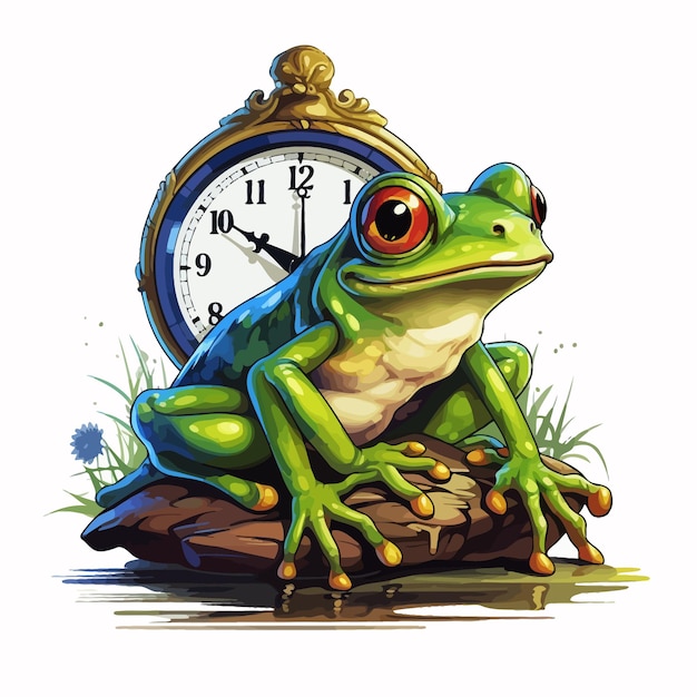 Vector vector_illustration_of_frog_sitting_on_clock