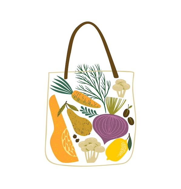 가방에 과일과 야채의 벡터 일러스트 레이 션 건강 식품 격리 된 디자인
