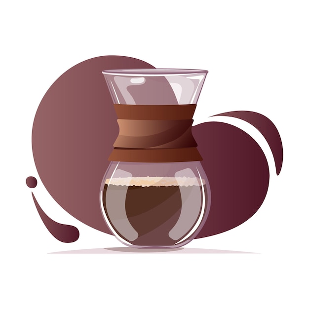 ベクトル 暗いグラデーションの背景にブラック コーヒーとガラス chemex コーヒー メーカーのベクター イラストです。