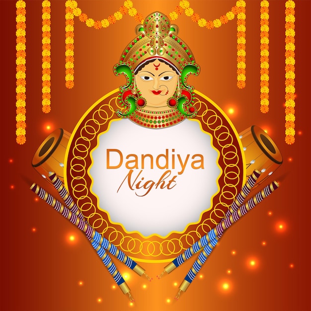 행복한 Durga Puja 또는 Dandiya 밤을 위한 여신 Durga의 벡터 그림