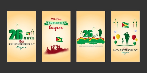 Вектор Векторная иллюстрация шаблона макета набора историй в социальных сетях ко дню независимости гайаны