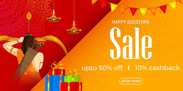 Векторная иллюстрация шаблона баннера happy dussehra sale