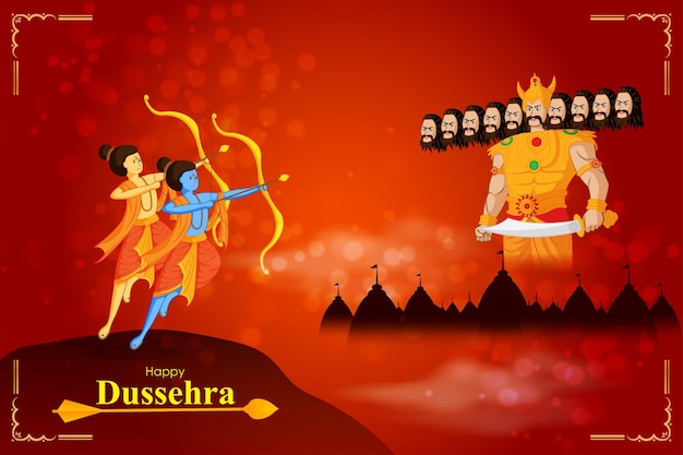 ベクトル happy dussehra ソーシャル メディア フィード テンプレートのベクトル イラスト