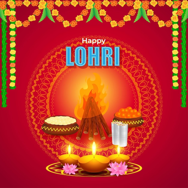 해피 Lohri 축 하 배너의 벡터 일러스트 레이 션