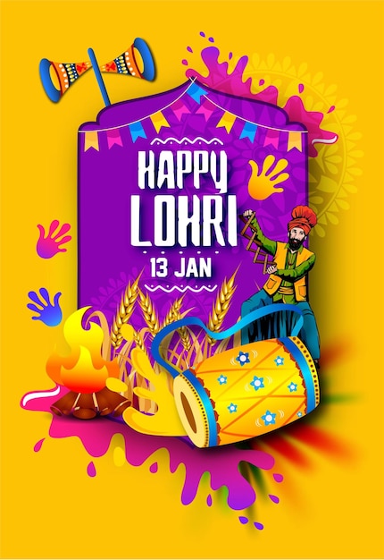 Вектор Векторная иллюстрация счастливого праздника лори фестиваля пенджаба индии с красивым фоном