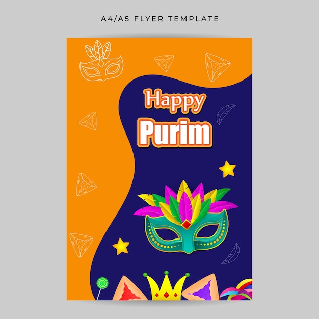 Векторная иллюстрация приветствия фестиваля happy purim