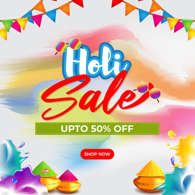 Векторная иллюстрация шаблона баннера holi sale