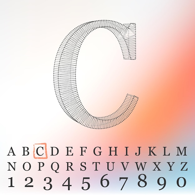 흰색 바탕에 편지 L의 벡터 일러스트 레이 션. 메쉬 다각형의 글꼴입니다. 와이어 프레임 컨투어 알파벳입니다.