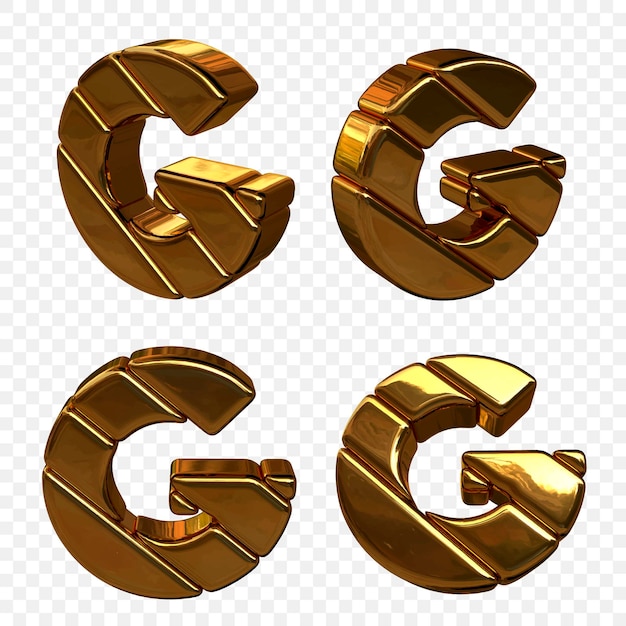 다른 각도에서 금으로 만든 편지의 벡터 그림. 3d 편지 G