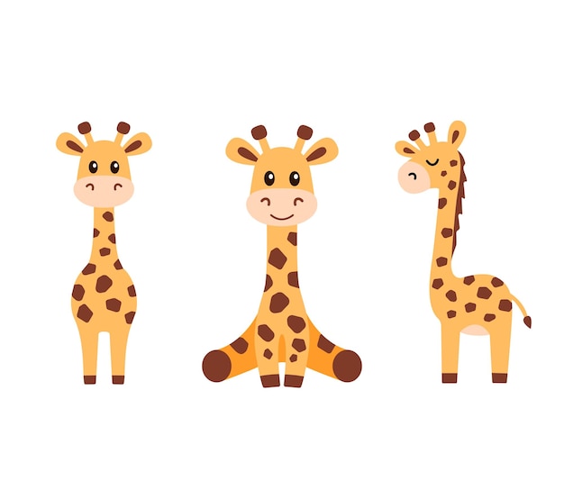 Вектор Векторная иллюстрация маленького смешного милого жирафа в плоском стиле, изолированного на белом