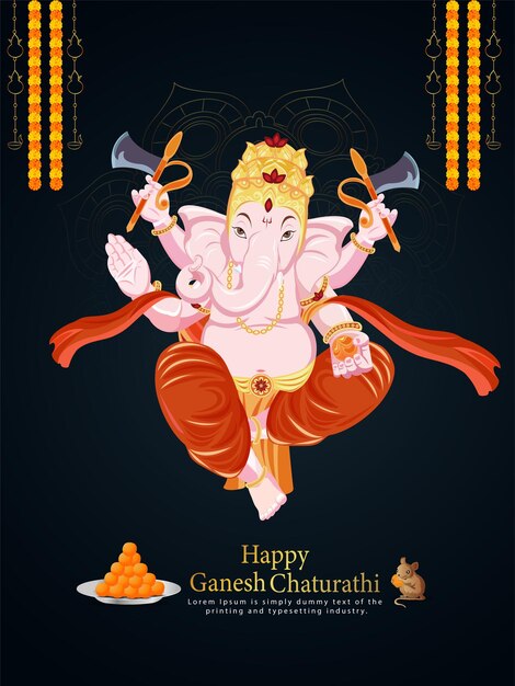 행복한 Ganesh Chaturthi 전단지에 대한 주 코끼리의 벡터 일러스트 레이 션