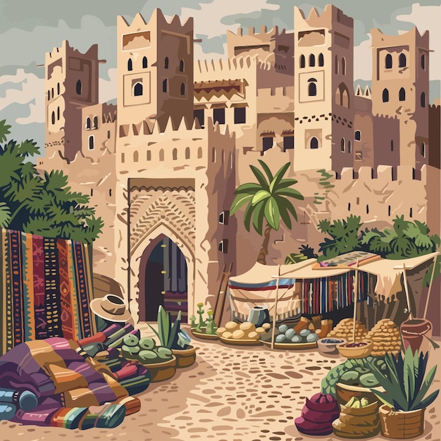 Векторная иллюстрация средневосточной сцены замка