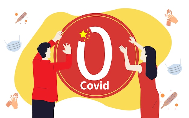 벡터 covid-19 코로나바이러스를 보여주는 사람들의 벡터 삽화. 제로 코로나 정책