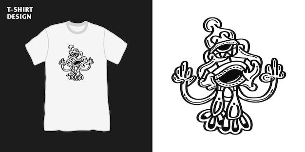 怖い2つ目の小さなモンスターtシャツデザインプレミアム抽象的な落書きスタイルのベクトルイラスト