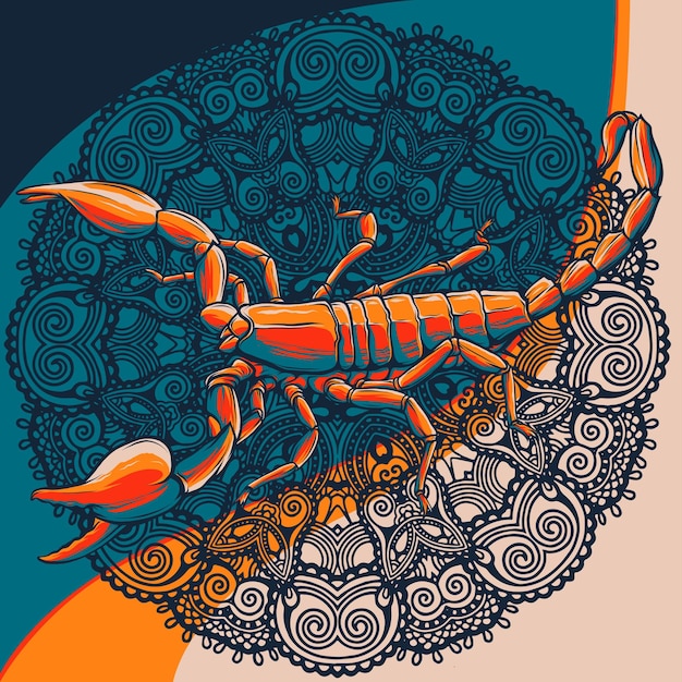 Вектор Векторная иллюстрация скорпиона с мандалой
