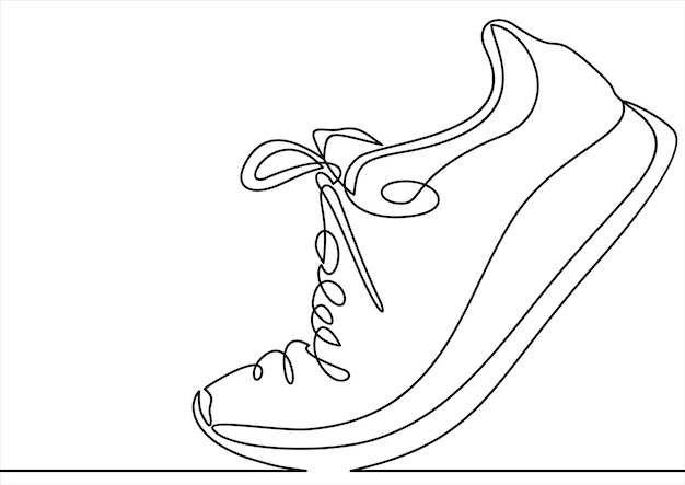 スニーカーのベクトルイラストラインスタイルのスポーツシューズ連続1行