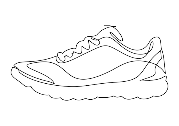 Векторная иллюстрация кроссовок спортивная обувь в линейном стиле непрерывная одна линия