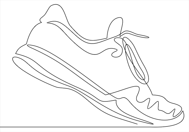 Векторная иллюстрация кроссовок спортивная обувь в линейном стиле непрерывная одна линия