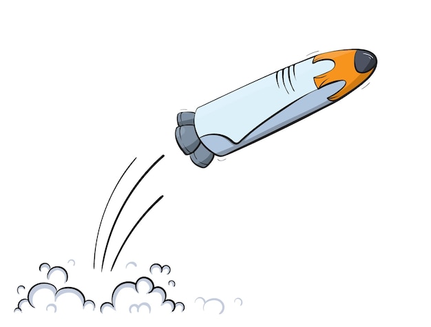ベクトル 宇宙船の打ち上げのベクトルイラスト。ロケットスタート。落書き漫画の概要スペースシャトル