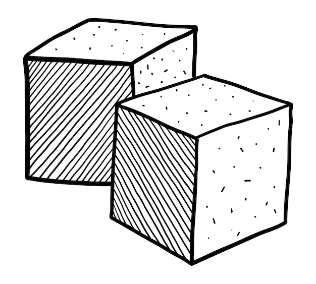 Векторная иллюстрация сахарных кубиков, изолированных на белом фоне, рисунок вручную