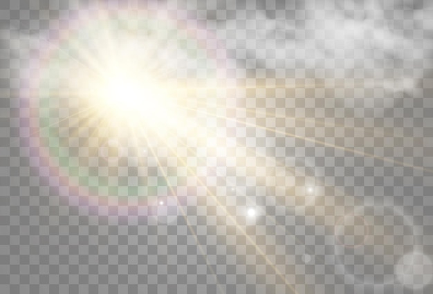 Векторная иллюстрация солнца сквозь облака солнечный свет облачно вектор