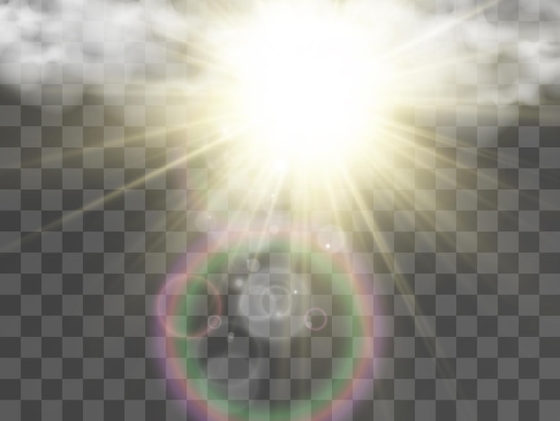 Вектор Векторная иллюстрация солнца, сияющего сквозь облака солнечный свет облачный вектор