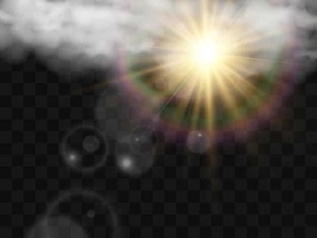 Вектор Векторная иллюстрация солнца, сияющего сквозь облака
