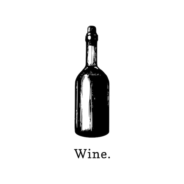 Векторная иллюстрация бутылки вина ручной рисунок алкогольного напитка для меню ресторана этикетки кафе-бара